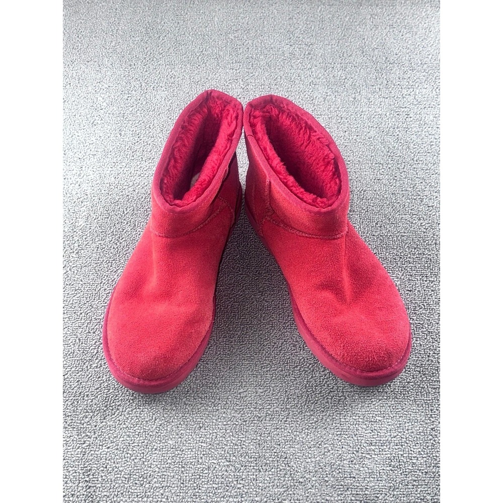 UGG Ankle Boots Women 9 Red Classic Mini Side Logo Boot Suede Lined Cabin Ski